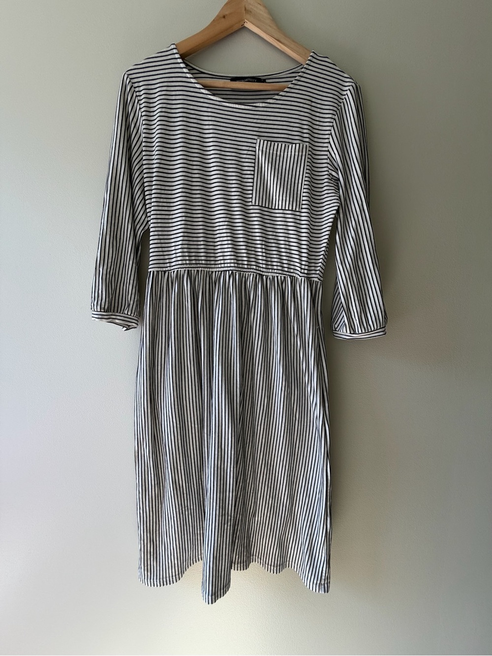 Striped Black & White Midi Dress with Pocket - Picture 7 of 7
